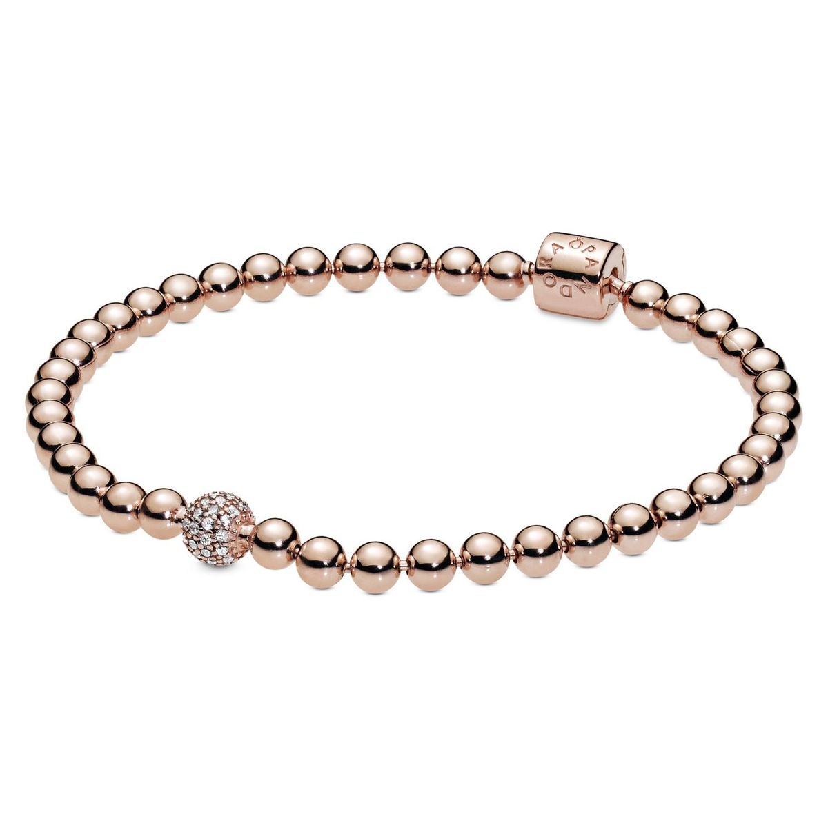 PANDORA - Brazalete Pandora de cuentas y Pave Recubrimiento en Oro Rosa
