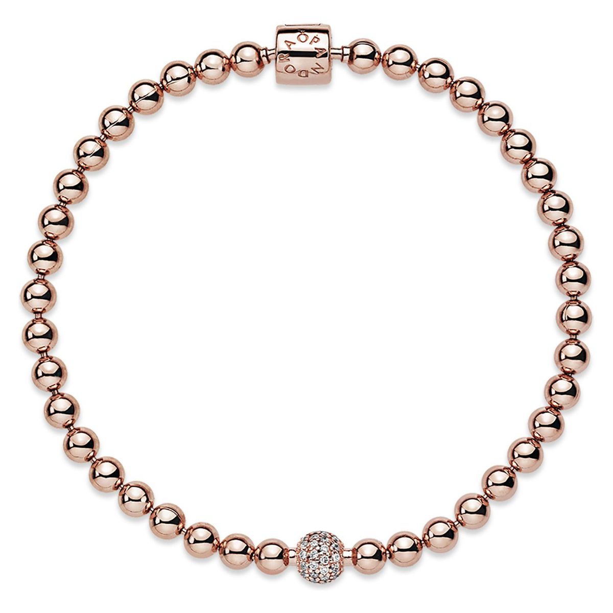 PANDORA - Brazalete Pandora de cuentas y Pave Recubrimiento en Oro Rosa
