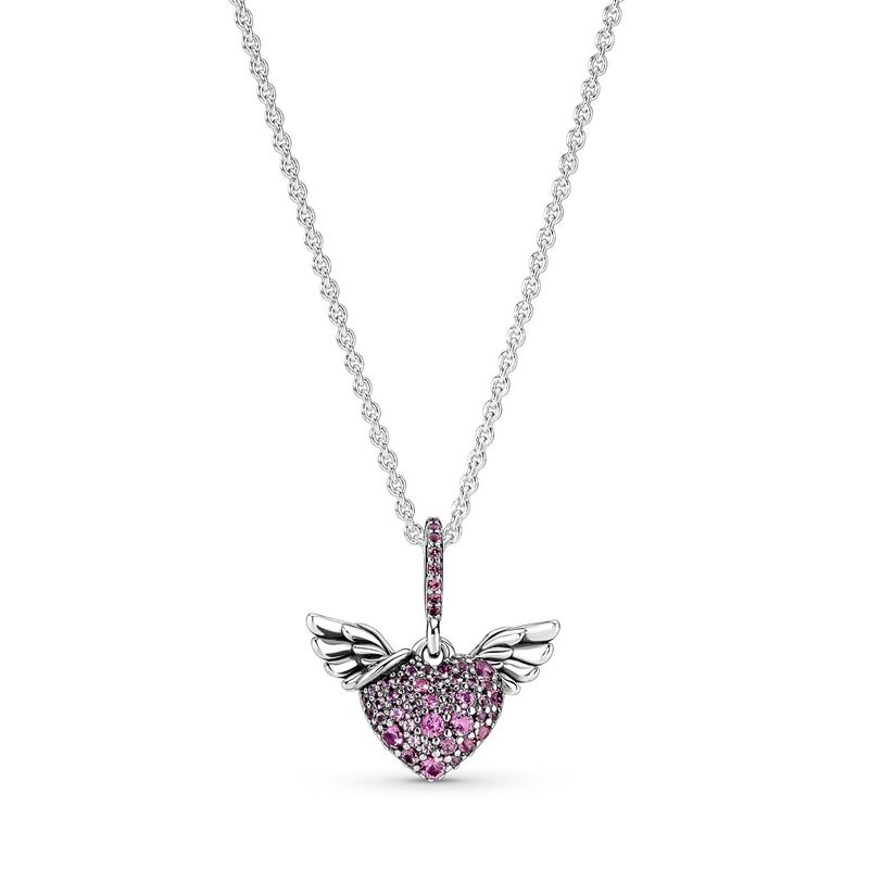 PANDORA - Collar Pandora Corazón en Pavé y Alas de Ángel Plata Esterlina