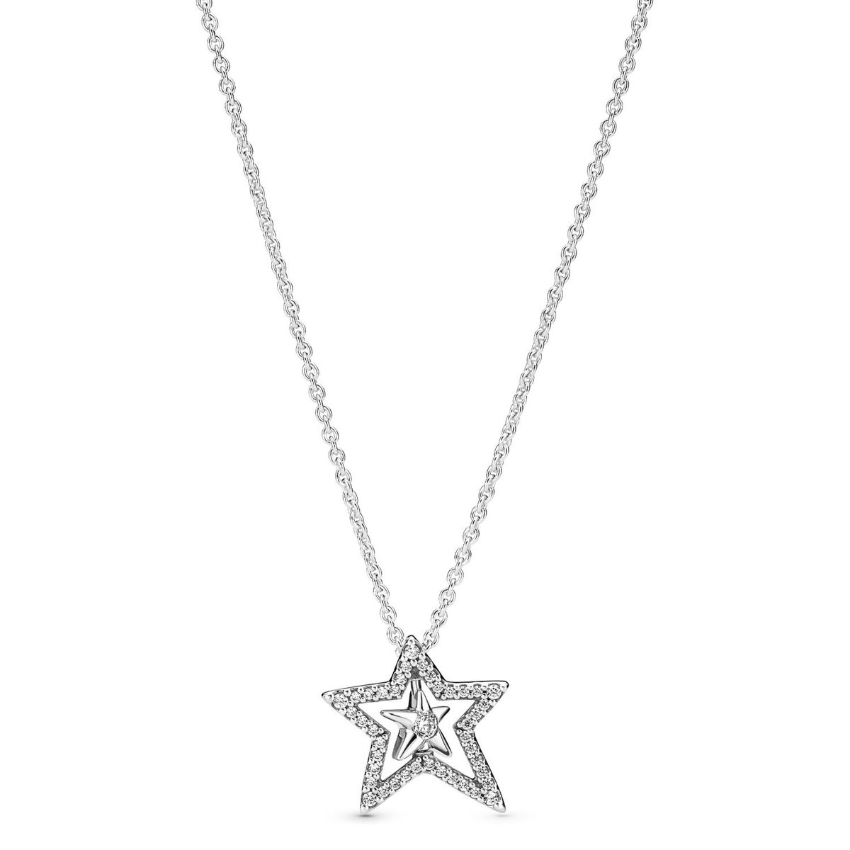 PANDORA - Collar Pandora Estrella Asimétrica en Pavé Plata Esterlina
