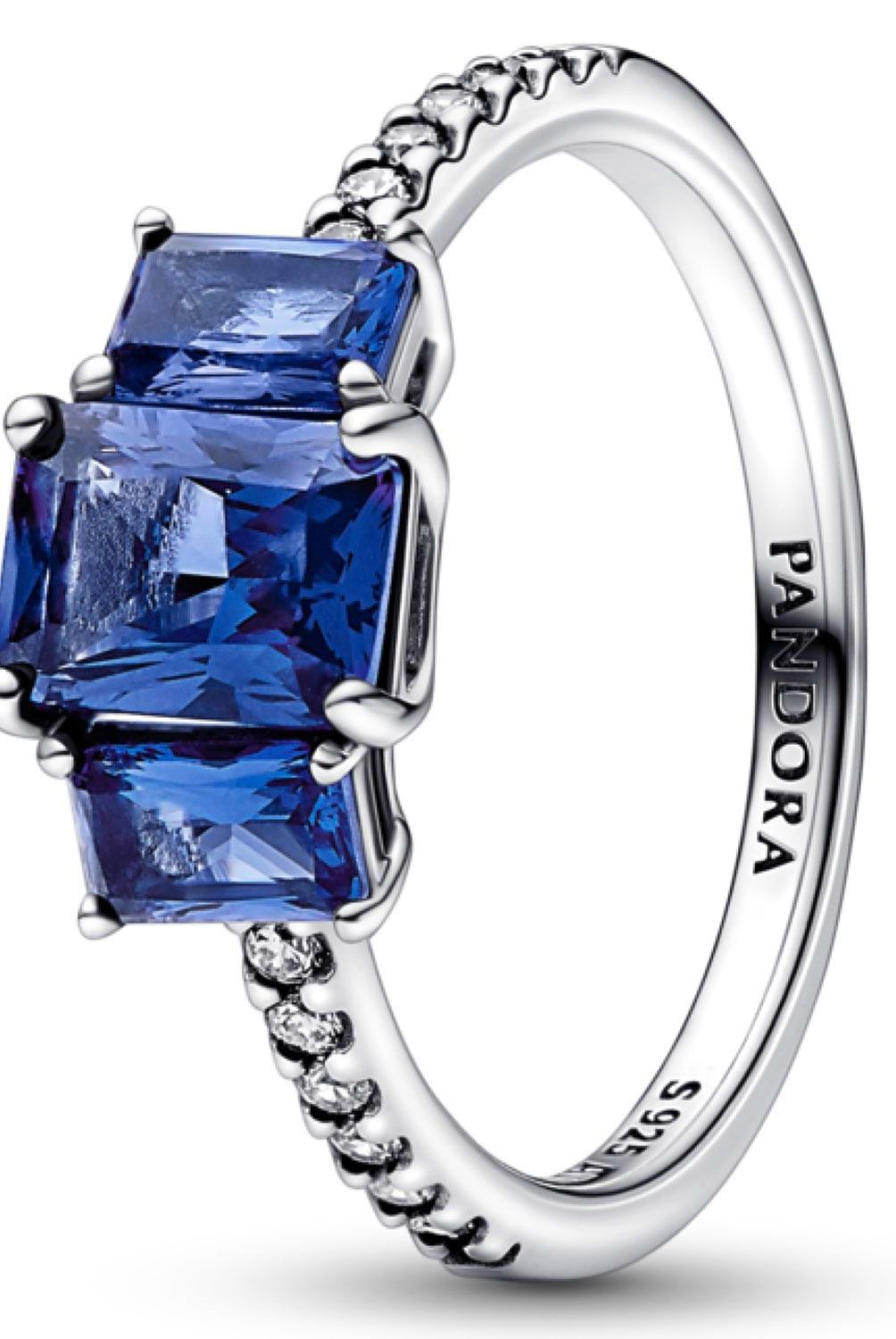 PANDORA - Anillo Pandora Brillante Tres Gemas Azules Plata Esterlina