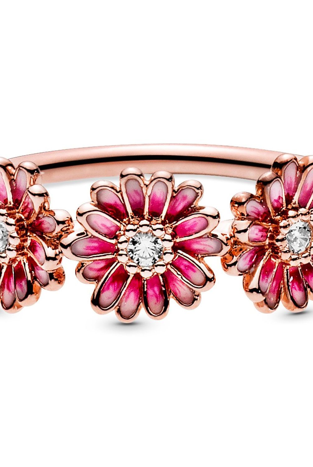 PANDORA - Anillo Trío de Margaritas Rosas Recubrimiento en Oro Rosa 