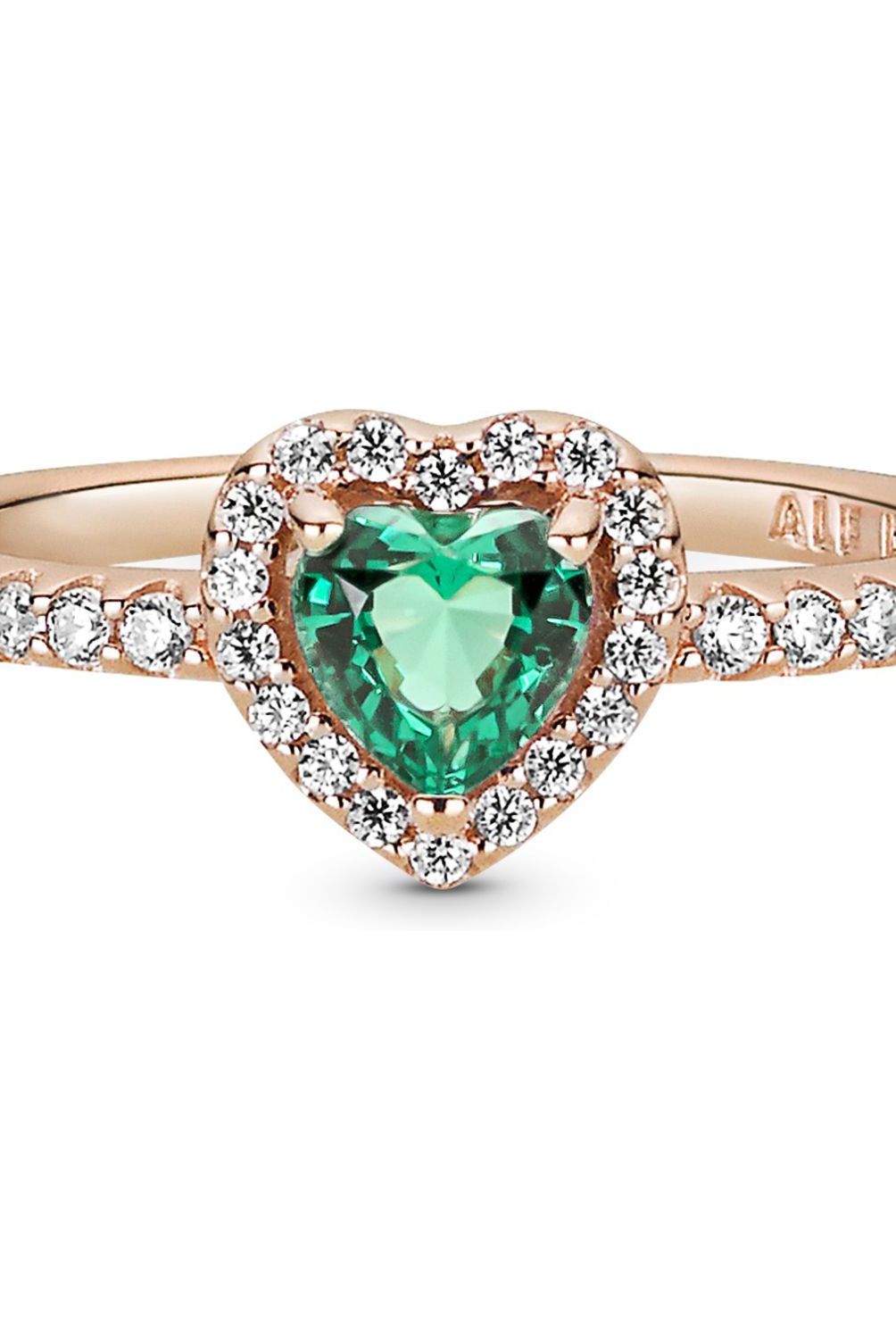 PANDORA - Anillo Pandora Corazón Brillante Elevado Verde Recubrimiento en Oro Rosa 