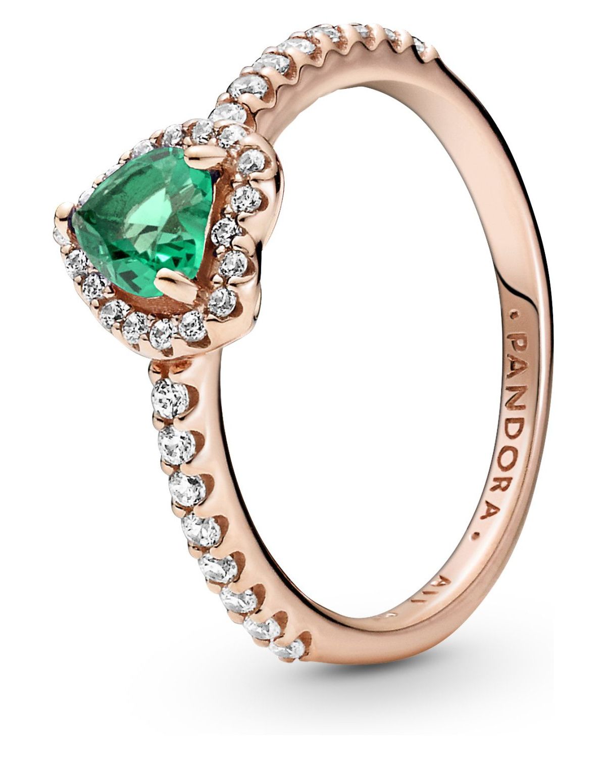 Anillo Pandora Corazón Brillante Elevado Verde Recubrimiento en