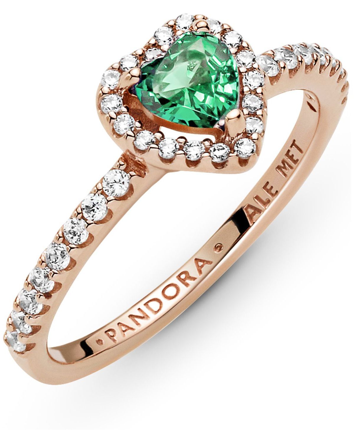 Anillo Pandora Corazón Brillante Elevado Verde Recubrimiento en