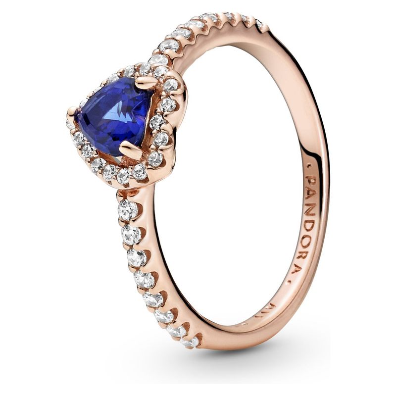 PANDORA - Anillo Pandora Corazón en Relieve Azul Recubrimiento en Oro Rosa