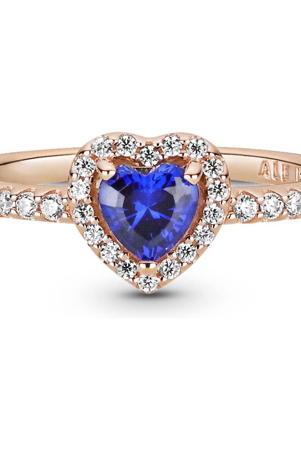 PANDORA - Anillo Pandora Corazón en Relieve Azul Recubrimiento en Oro Rosa