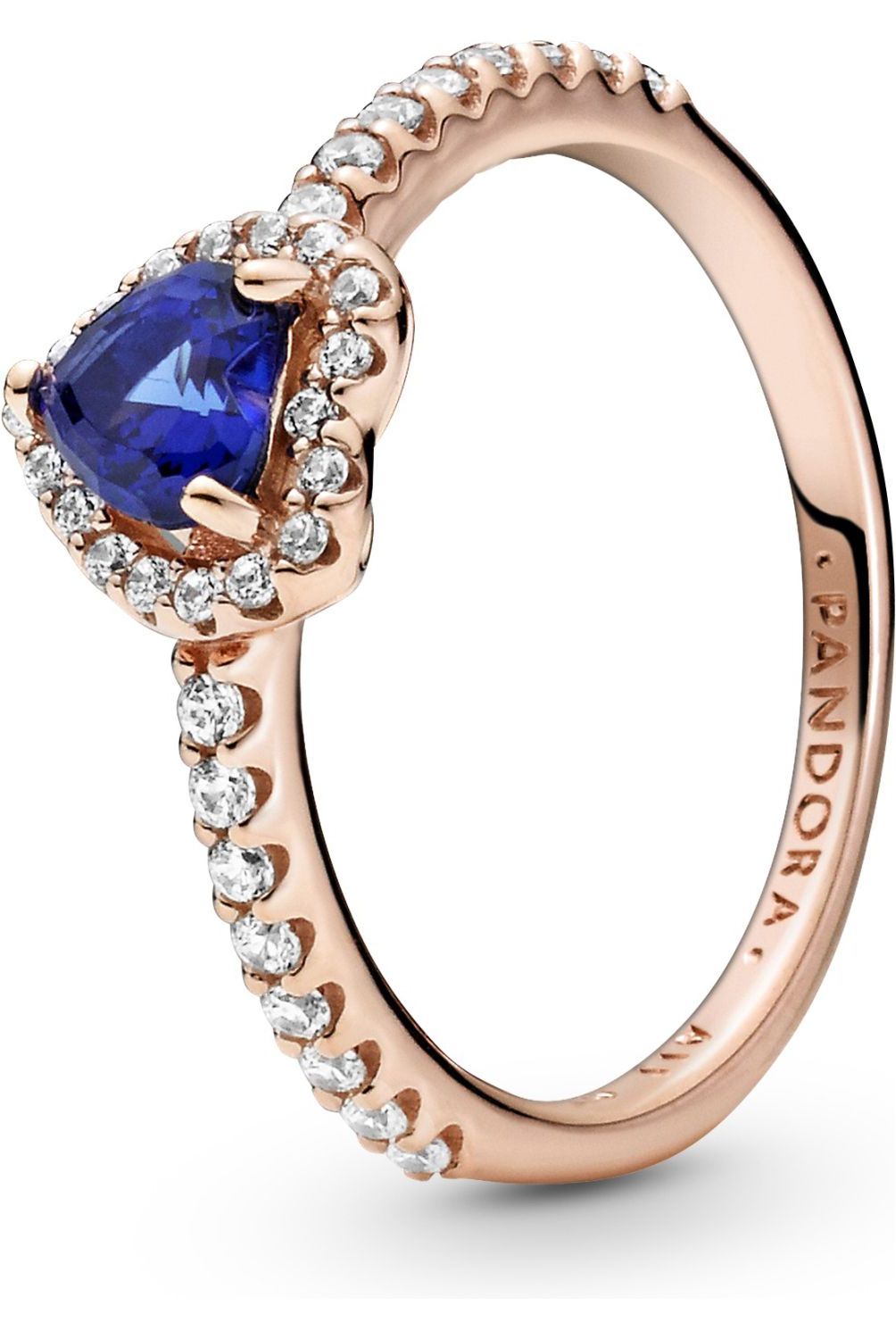 PANDORA - Anillo Pandora Corazón en Relieve Azul Recubrimiento en Oro Rosa