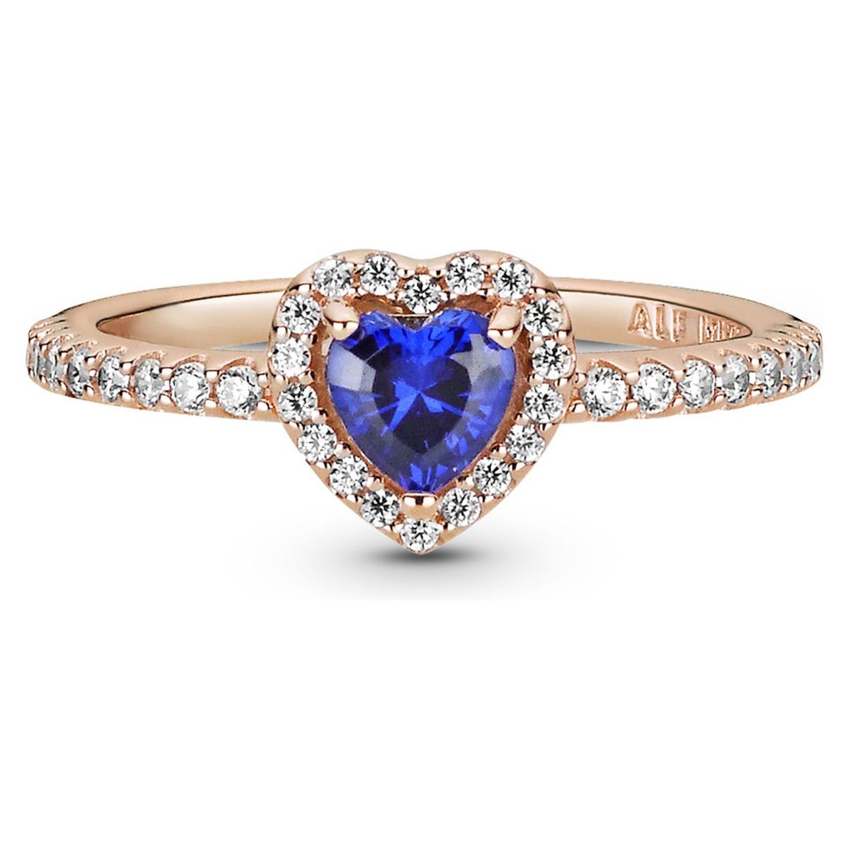 PANDORA - Anillo Pandora Corazón en Relieve Azul Recubrimiento en Oro Rosa