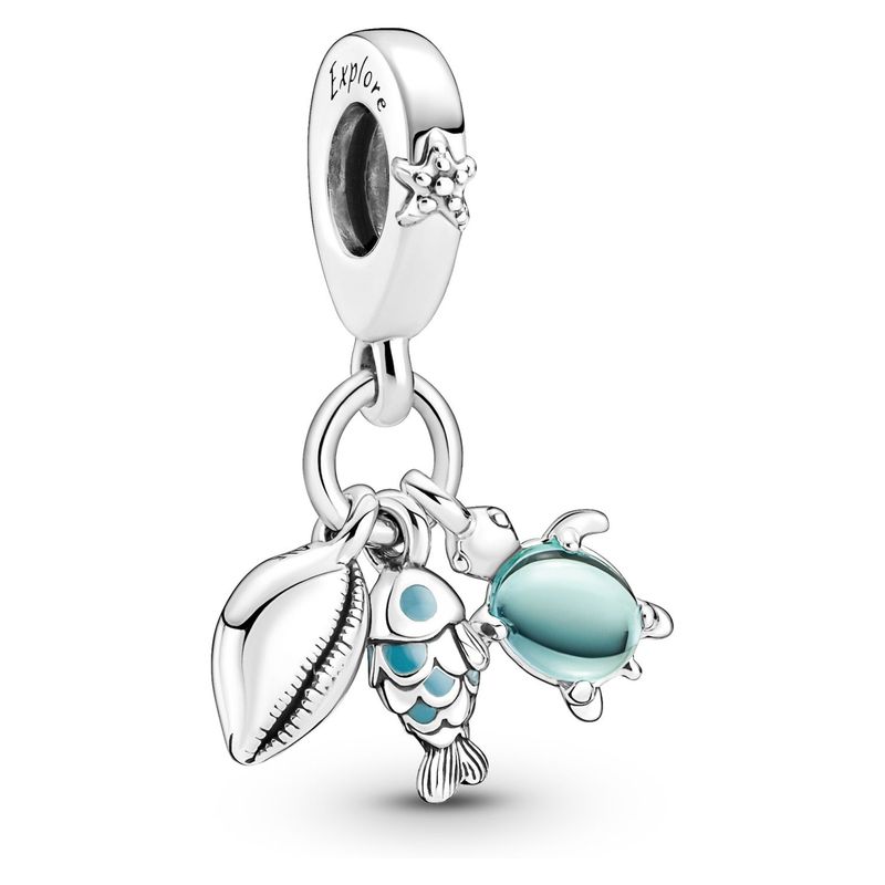 PANDORA - Charm Pandora Colgante Triple Pez, Tortuga Marina y Concha Plata Esterlina