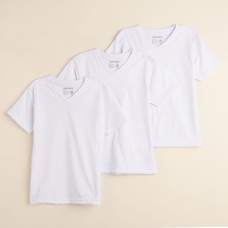 YAMP - Pack de 3 Camisetas Blancas Cuello V para Niños YAMP