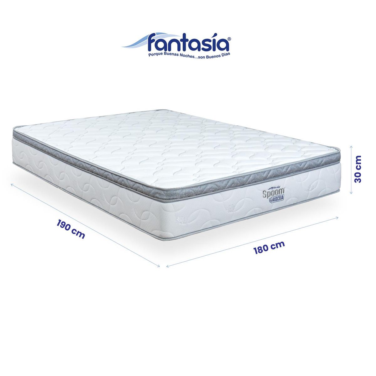 COLCHONES FANTASIA - Colchón King Firmeza Media Espumado con Pillow Acqua 180 x 190 cm Colchones Fantasía