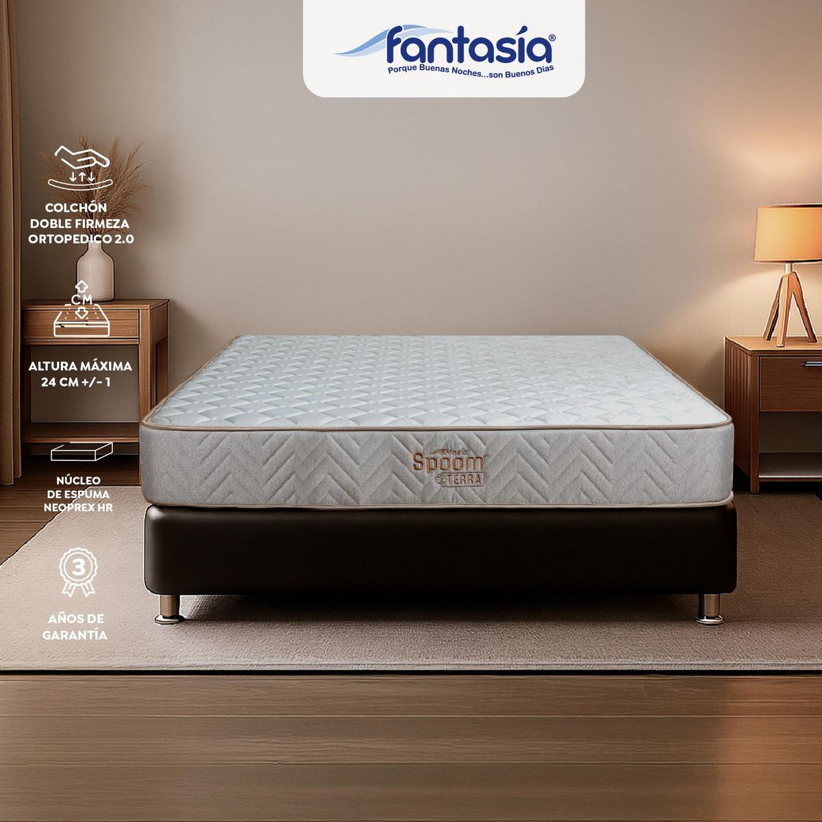 COLCHONES FANTASIA - Colchón Sencillo Firmeza Suave Espumado Terra 90 x 190 cm Colchones Fantasía