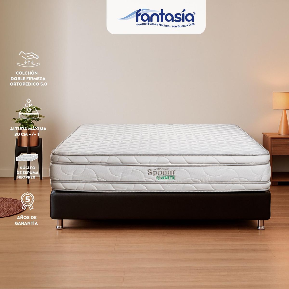 COLCHONES FANTASIA - Colchón Doble Firme Espumado Ventto 140 x 190 cm Colchones Fantasía
