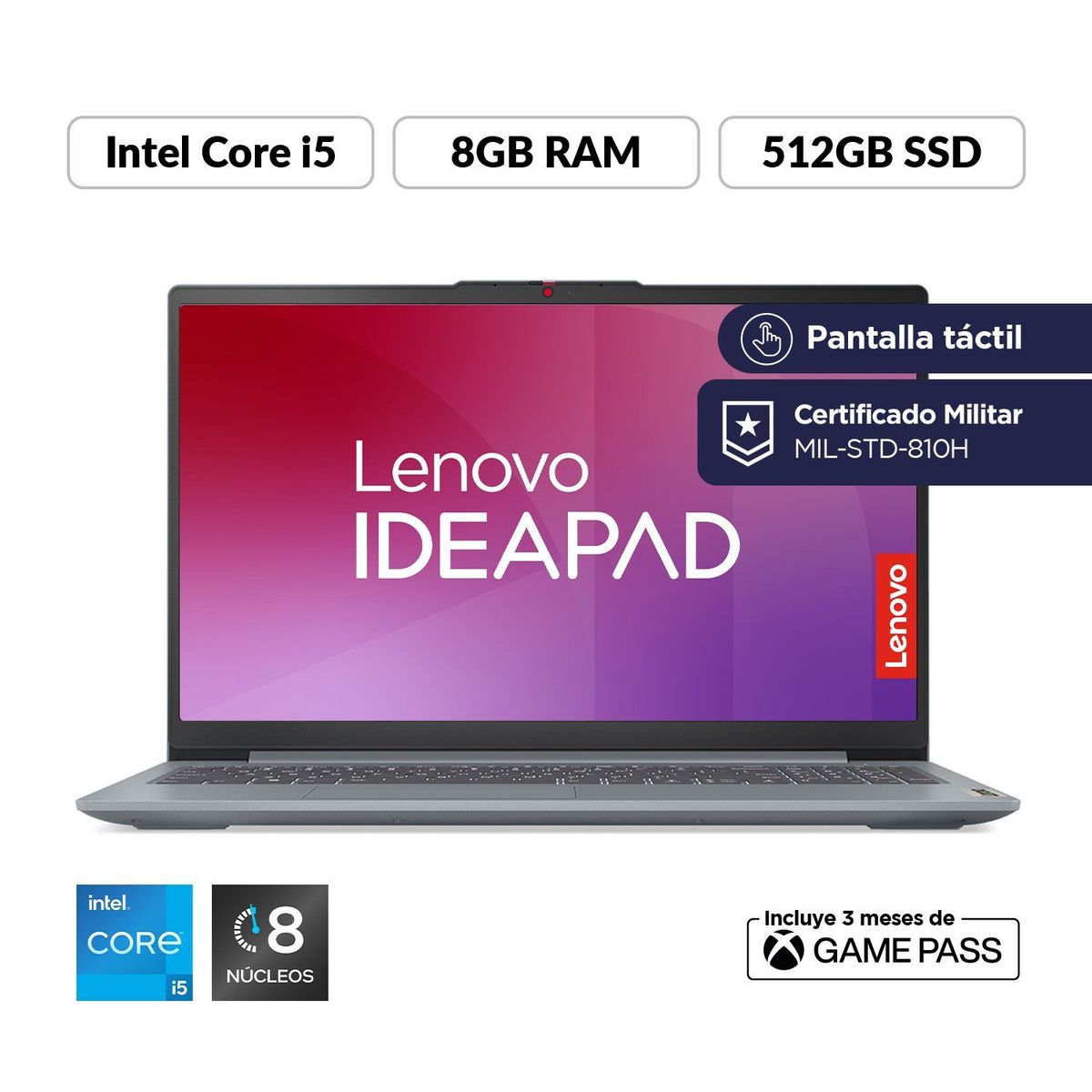 LENOVO - Portátil Lenovo | Pantalla Táctil de 15.6 pulgadas | Intel Core i5 Serie H | 8GB RAM | 512GB SSD Almacenamiento | Windows 11 | IdeaPad Slim 3 | Computador Portátil