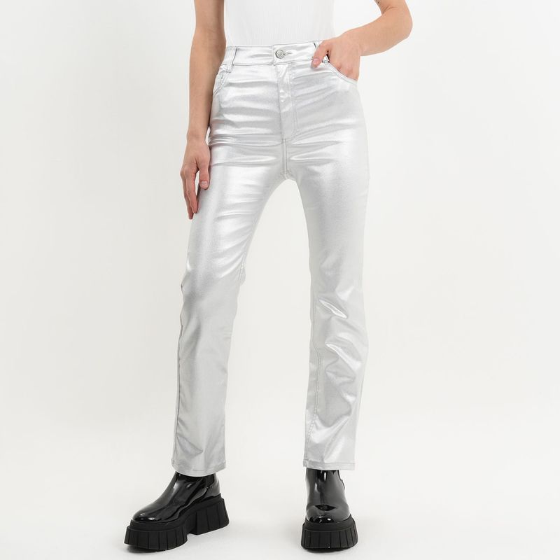 BASEMENT - Jean Mom Fit Metalizado Tiro medio para Mujer