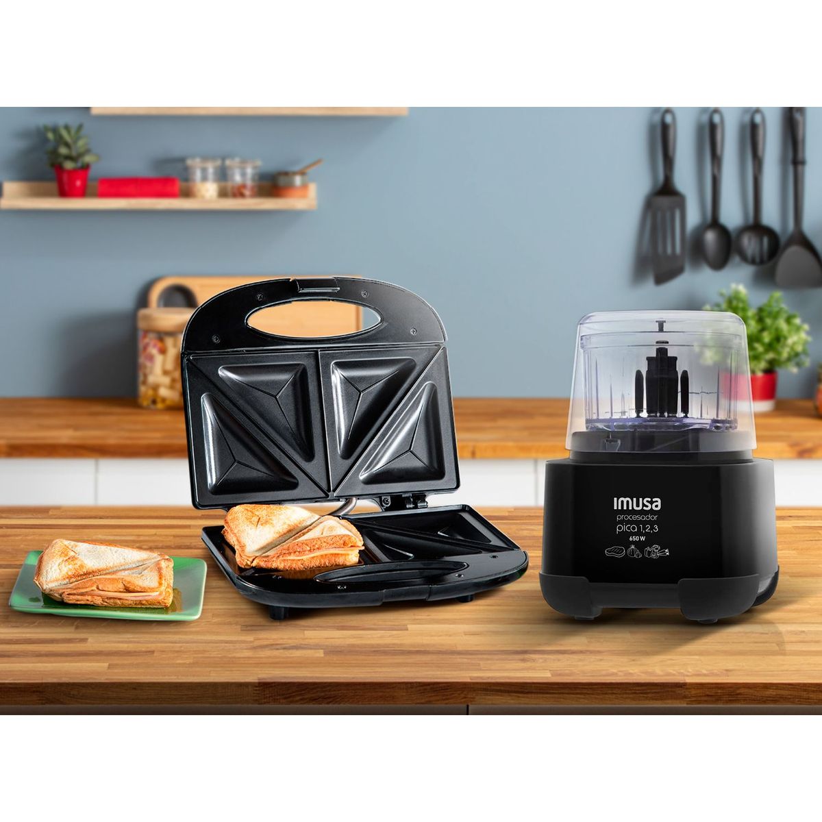 IMUSA - Sandwichera Imusa 2 Sandwiches + Imusa Procesadora de alimentos Plástico 0.3 lt 1 velocidad