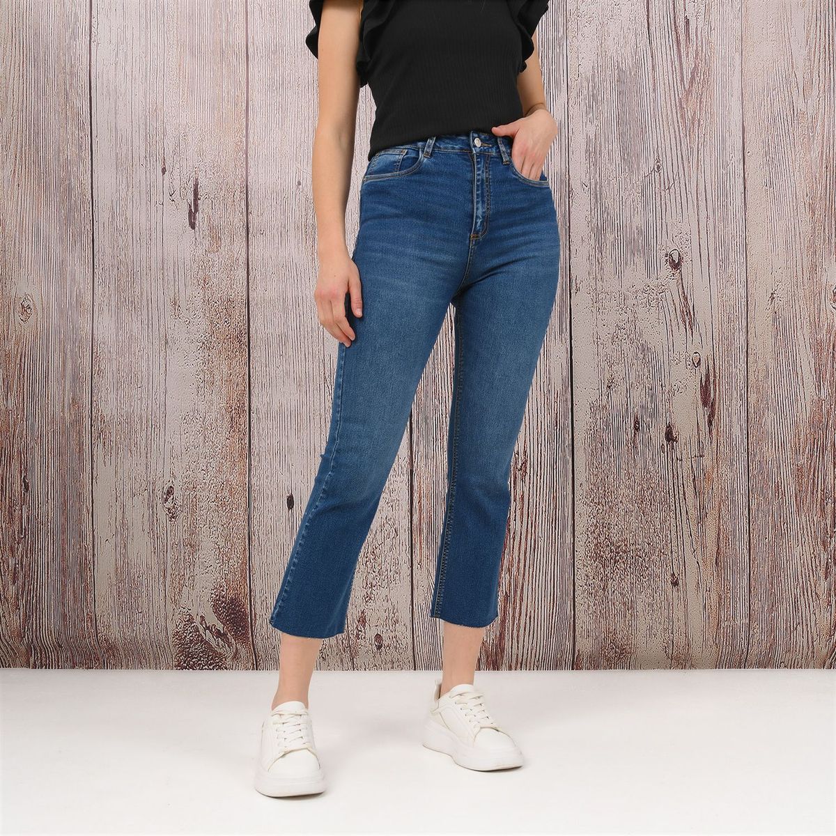 UNIVERSITY CLUB - Jean Flare para Mujer Tiro medio de Algodón University Club