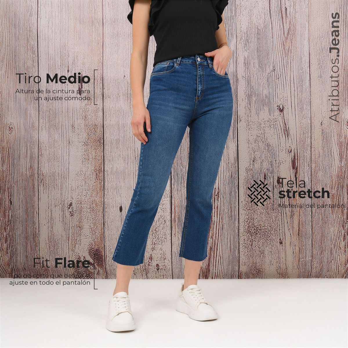 UNIVERSITY CLUB - Jean Flare para Mujer Tiro medio de Algodón University Club