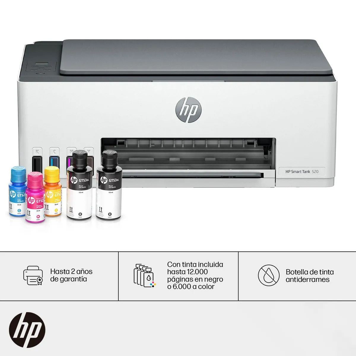 HP - Impresora Multifuncional HP Smart tank 520 a Color con Carga Continúa Compatible con Windows escaner y copiadora