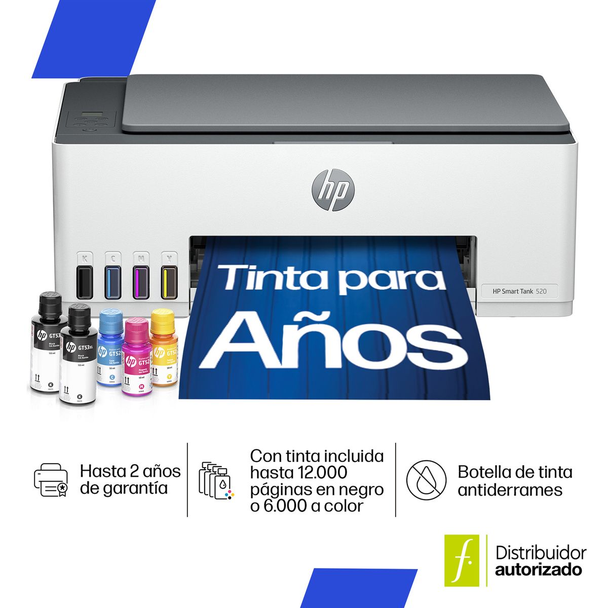 HP - Impresora Multifuncional HP Smart Tank 520 Tanque de tinta Color USB