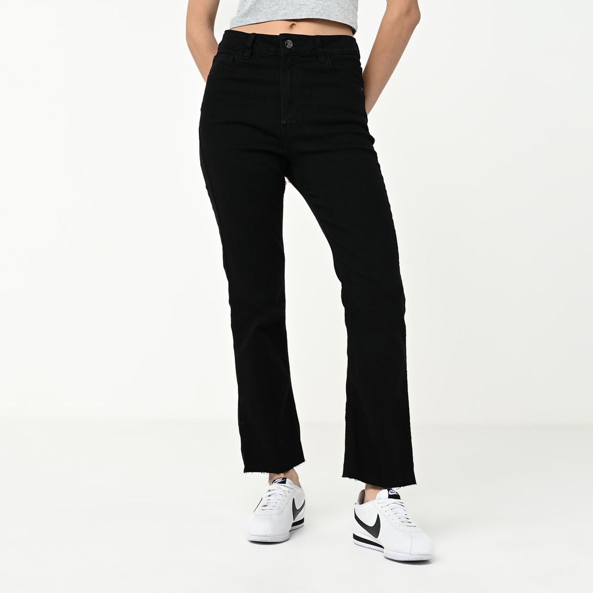 SYBILLA - Jean Crop Flare Mujer Tiro medio de Algodón Sybilla