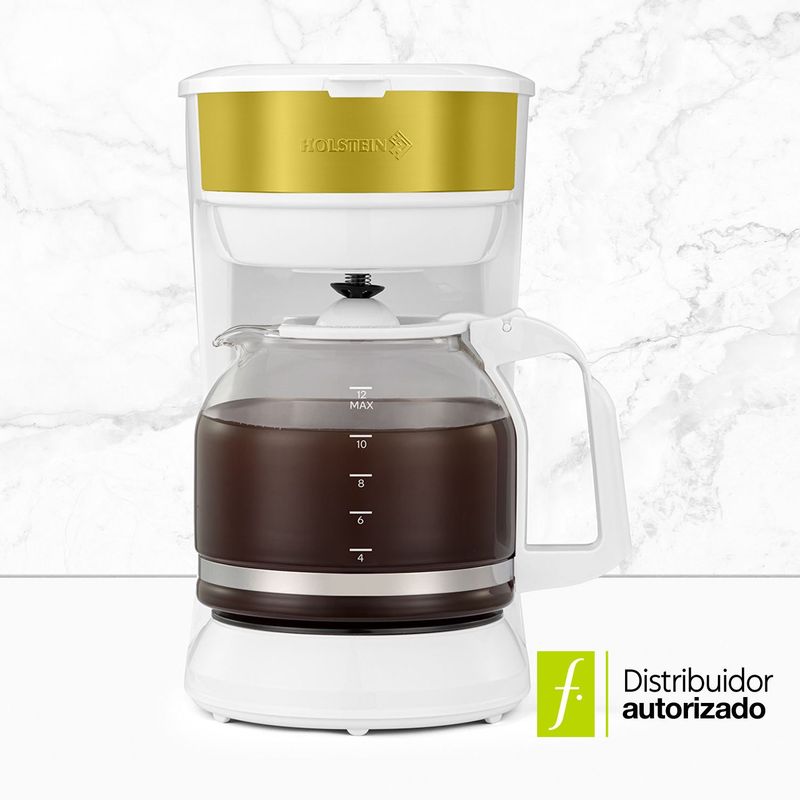 HOLSTEIN HOUSEWARES - Cafetera con filtro Holstein Housewares White & Gold 12 tazas