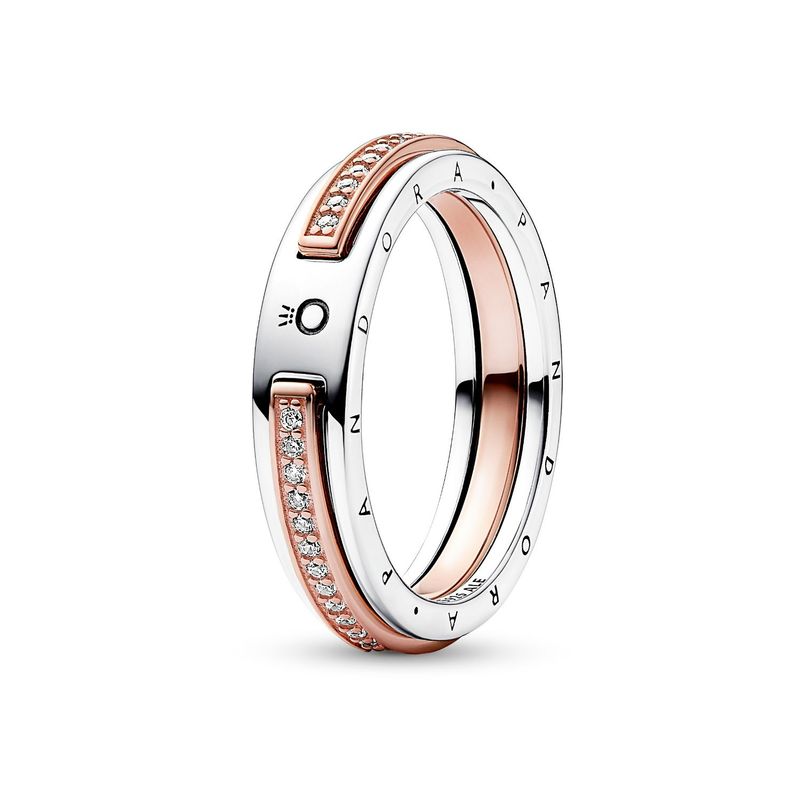 PANDORA - Anillo Pandora Logo Dos Tonos Recubrimiento en Oro Rosa