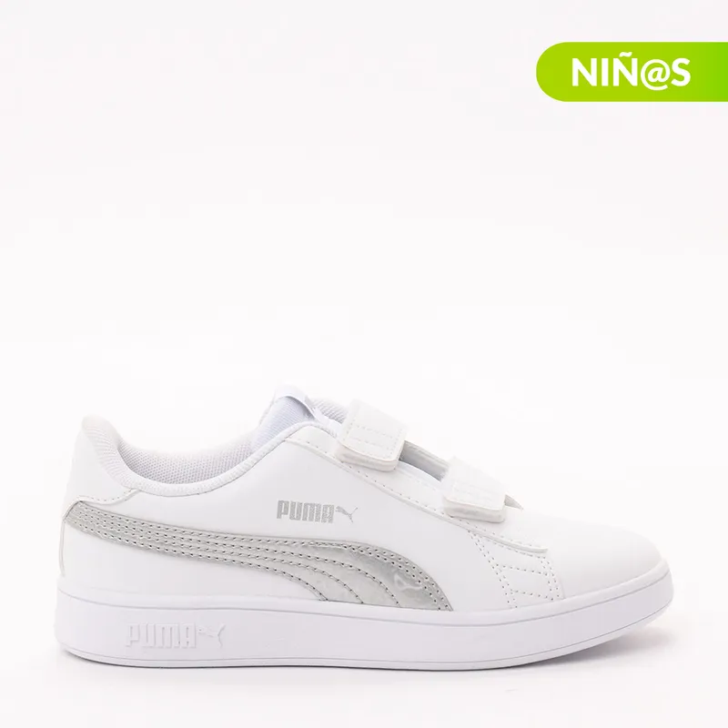 PUMA - Tenis Puma Smash V2 Metallics Mu V para Niña Velcro | Zapatillas Puma para Niña