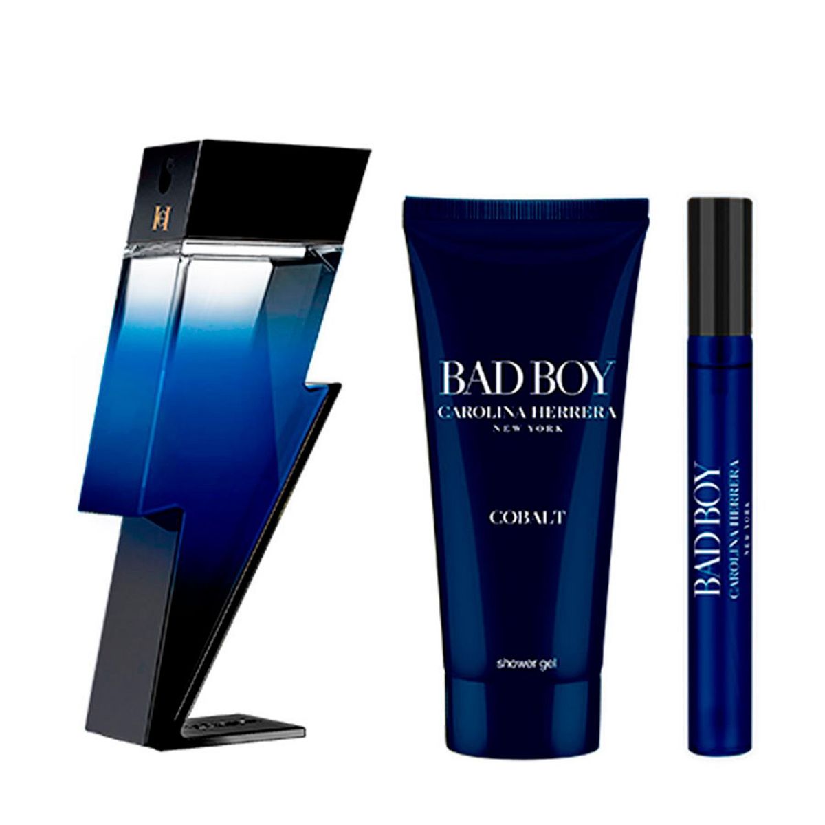 CAROLINA HERRERA - Estuche Perfume Carolina Herrera Hombre Bad Boy Cobalt 100 ml + Shower Gel 100 ml + Travel Size 10ml 