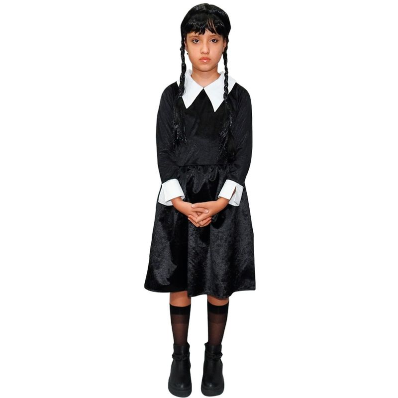 FANTASTIC NIGHT - Disfraz infantil Disfraz para niña Merlina Addams terror