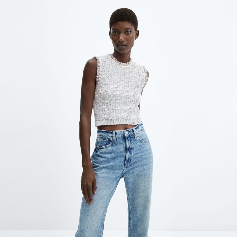 MANGO - Top Tweed para Mujer Cuello clásico Sin mangas MANGO