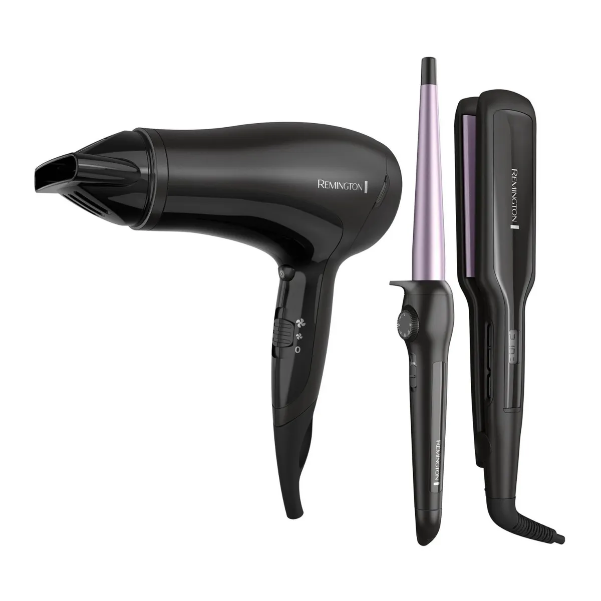REMINGTON - Combo Secador, plancha y pinza rizadora para el cabello Remington | Tricombo para el pelo en cerámica