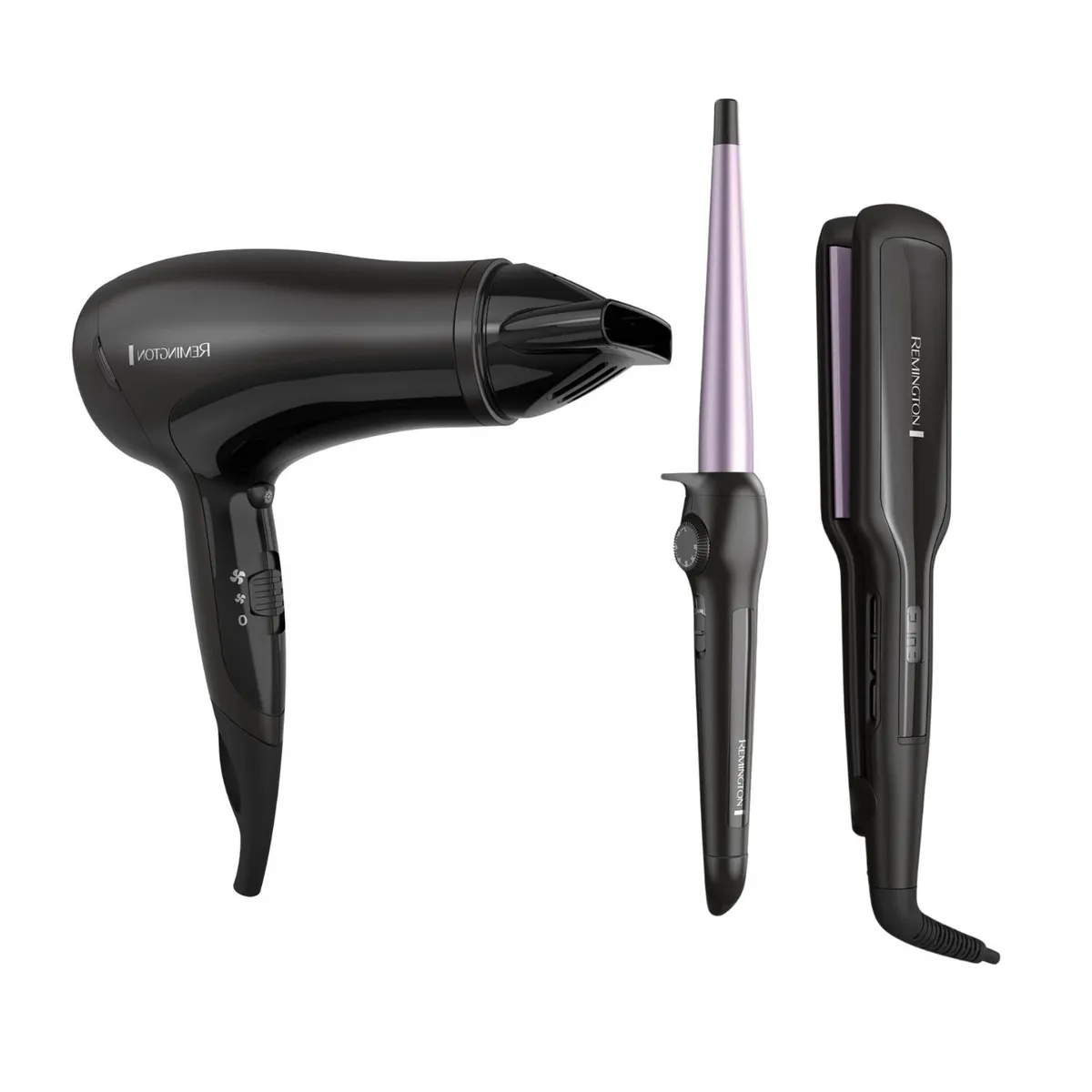REMINGTON - Combo Secador, plancha y pinza rizadora para el cabello Remington | Tricombo para el pelo en cerámica