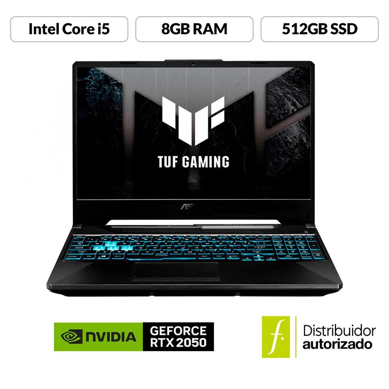 ASUS - Portátil ASUS TUF Gaming F15 | Geforce RTX 2050 | Intel Core i5 | 8GB de RAM | 512GB SSD de Almacenamiento | Windows 11 | Pantalla 15,6 Pulgadas | Computador Portatil Gaming