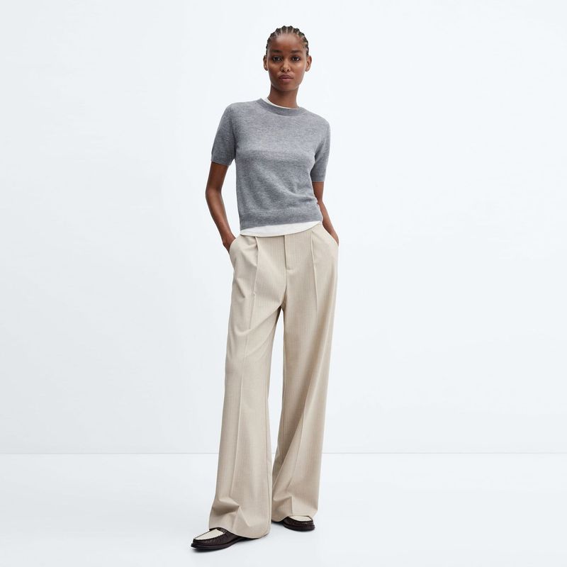 MANGO - Pantalón Wide Leg para Mujer Tiro medio Rayas MANGO