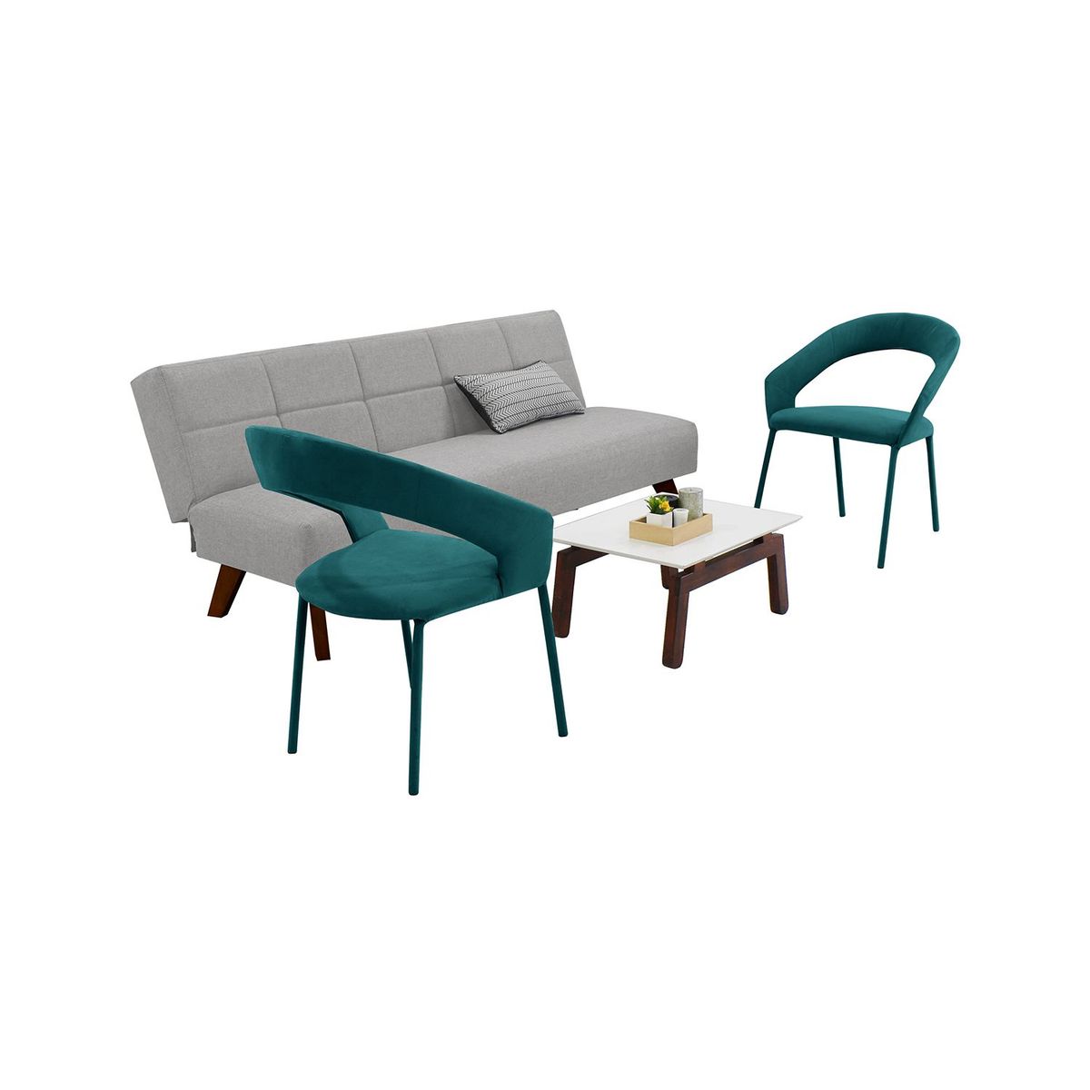 MICA - Juego de Sala Moderno en Poliéster (Sofá Cama + 2 Sillas + Mesa de Centro) Nevada Bucarest Mica