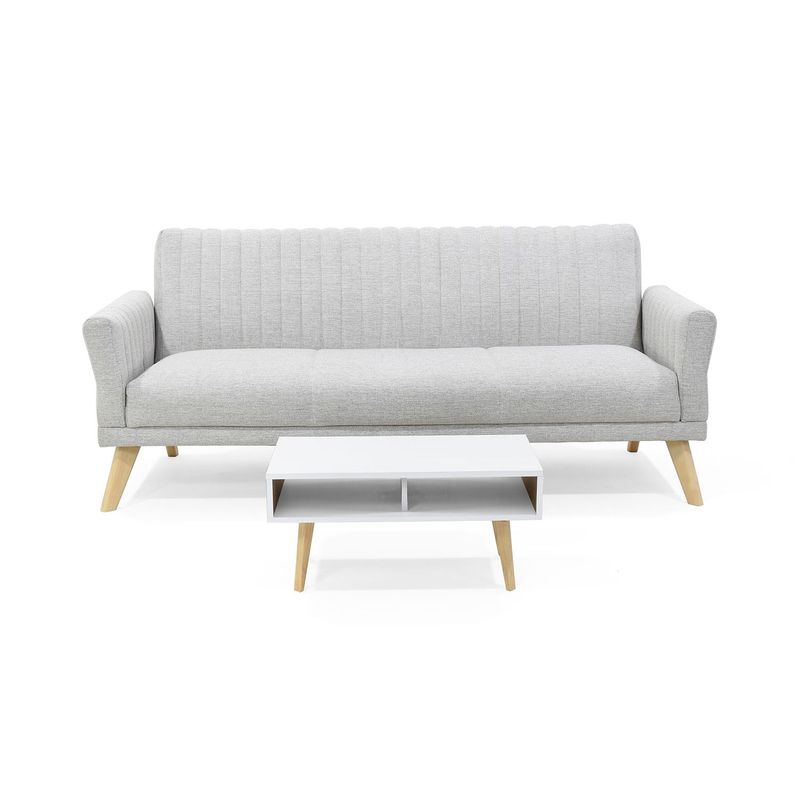 MICA - Sofá Cama Moderno en Poliéster 3 Puestos Polonia 205 x 87 x 85 Gris + Mesa de Centro Mica