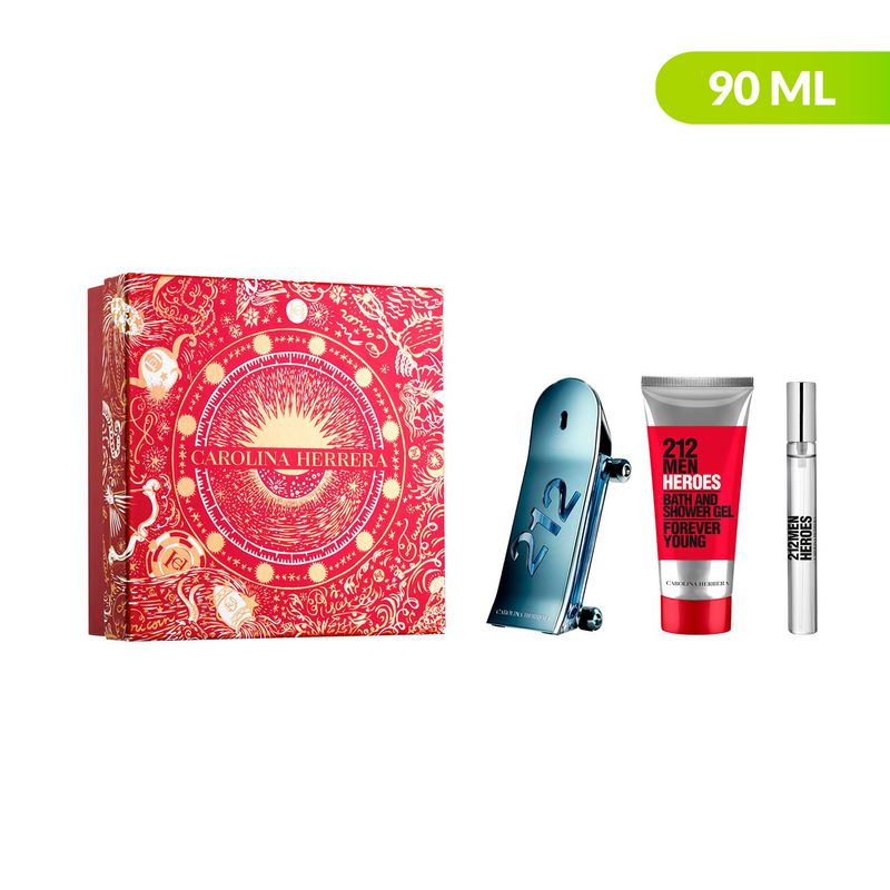 CAROLINA HERRERA - Perfume Hombre Carolina Herrera Estuche 212 HEROES Incluye: Perfume  90 ml EDT + Perfume Tamaño Viajero + Shower Gel