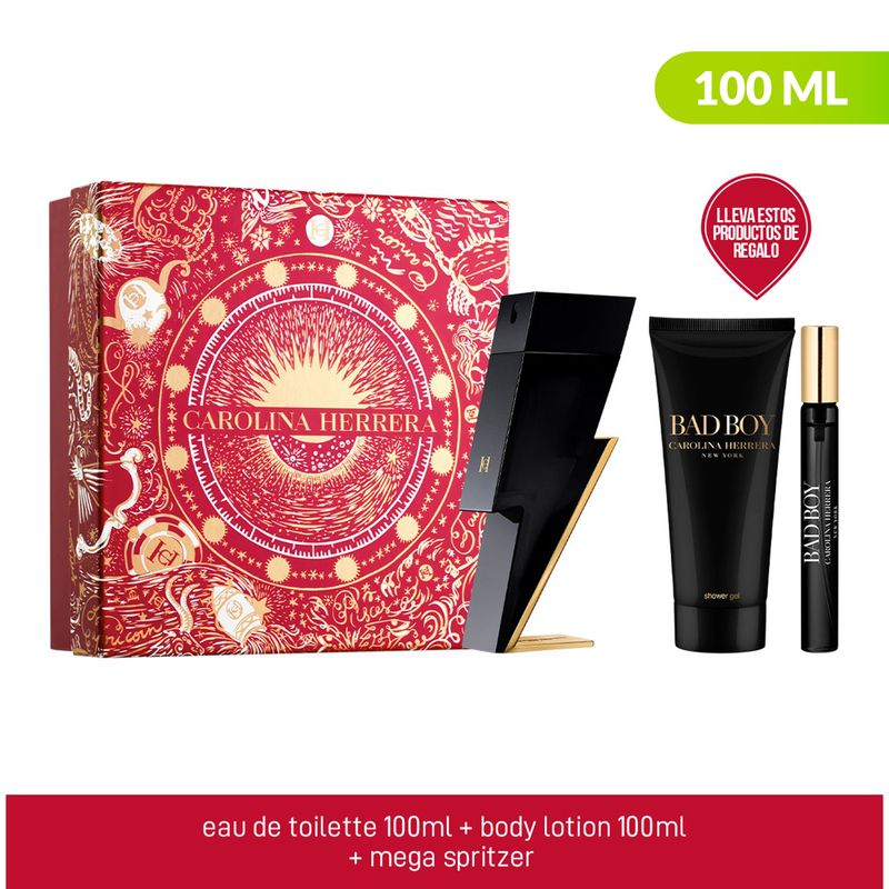 CAROLINA HERRERA - Perfume Hombre Carolina Herrera Estuche Bad Boy Incluye: Perfume EDP 100ml + Body Lotion 100ml + Perfume EDP Tamaño viajero