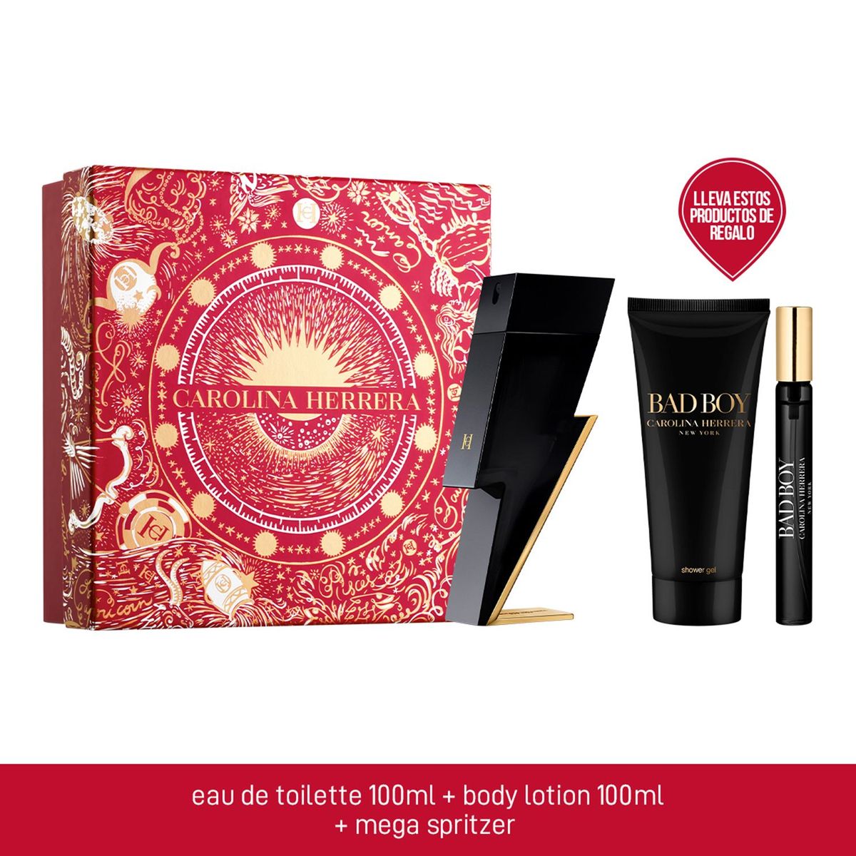 CAROLINA HERRERA - Perfume Hombre Carolina Herrera Estuche Bad Boy Incluye: Perfume Eau de parfum 100 ml + Body Lotion 100 ml + Perfume Eau de parfum Tamaño viajero