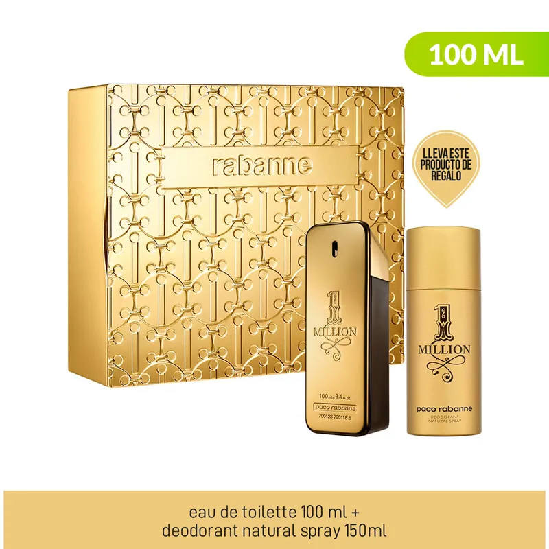 RABANNE - Perfume Hombre Rabanne Estuche Rabanne 1 Million Incluye: Perfume 100 ml EDT+ Desodorante spray 150 ml