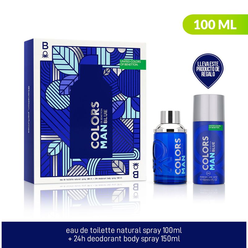 BENETTON - Estuche Perfume Benetton Hombre Colors Blue 100ml EDT + Desodorante 150ml