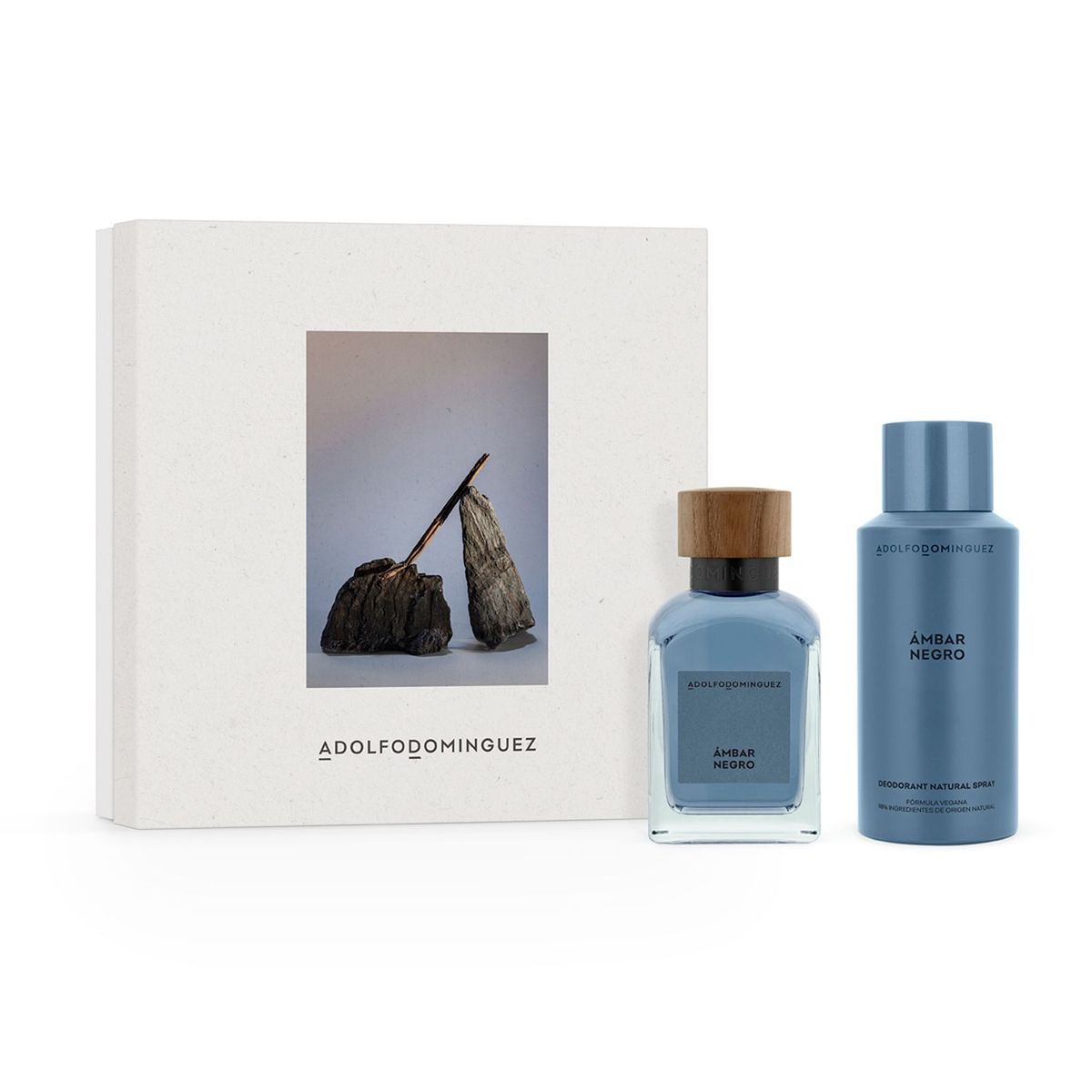 ADOLFO DOMINGUEZ - Estuche Perfume Adolfo Dominguez Hombre Ámbar Negro Eau de parfum 120ml +Desodorante 150ml 