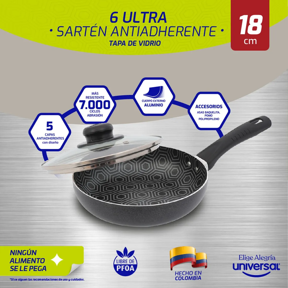 UNIVERSAL - Sartén Universal Antiadherente Aluminio 18 cm