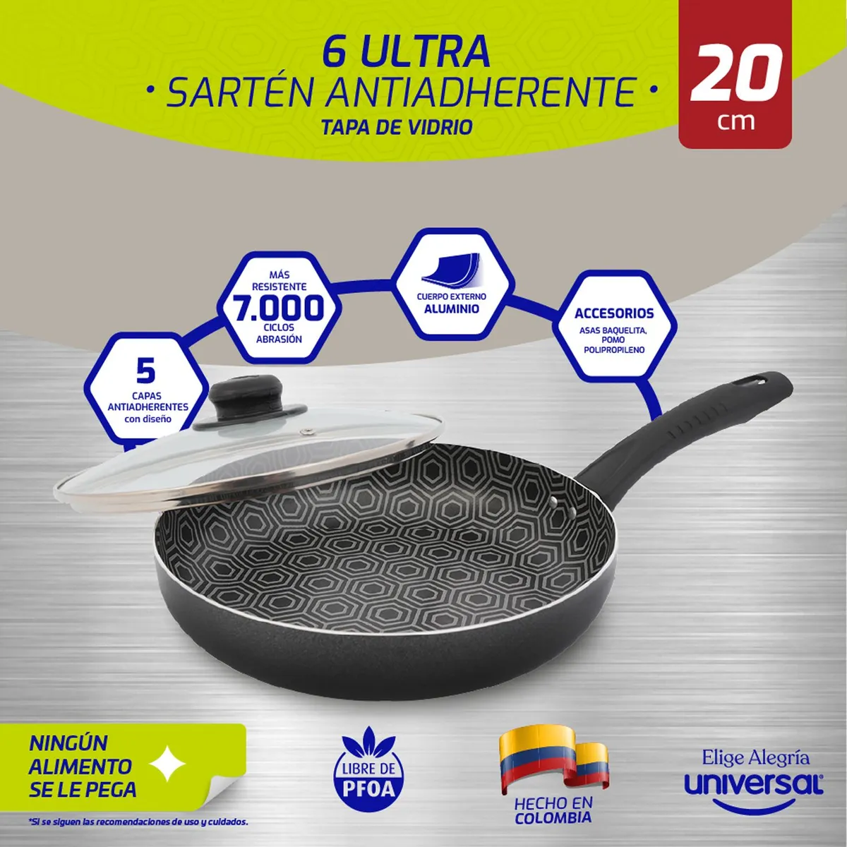 UNIVERSAL - Sartén Universal  Antiadherente Aluminio 20 cm