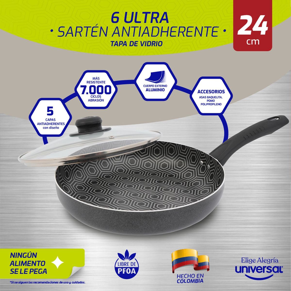 UNIVERSAL - Sartén Universal Antiadherente Aluminio 24 cm