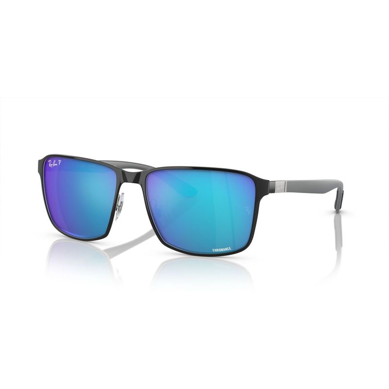 RAY BAN - Gafas de sol Ray Ban B3721CH Unisex Marco Black On Silver Lente Green Mir Blue Polar