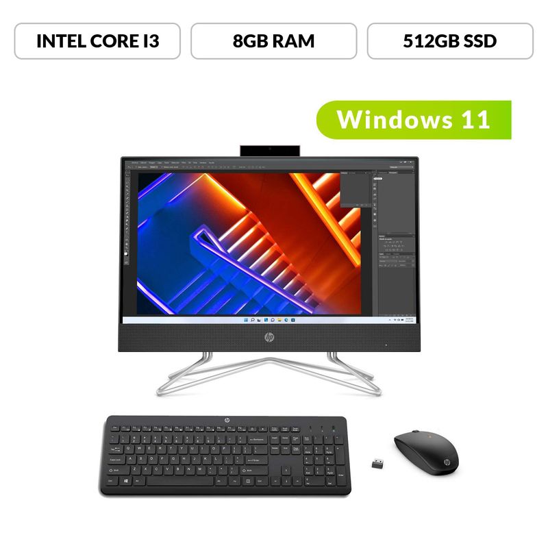 HP - Computador HP 22 All in One | 512GB de Almacenamiento | Windows 11 | Intel Core i3 | 8GB RAM | 22-dd2020la | Computador de Mesa