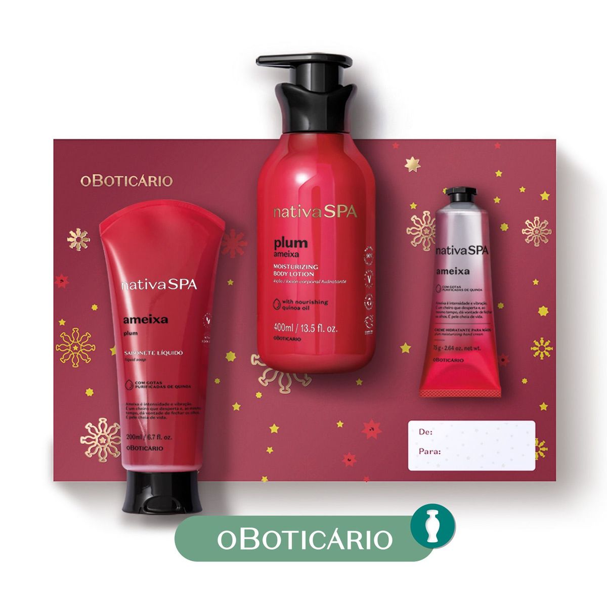 NATIVA SPA - Hidratante corporal Kit Ameixa Natal 23 Nativa Spa O Boticario Incluye: 3 productos 